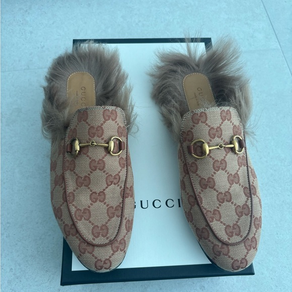 Gucci Printed fur canvas mules - Picture 1 of 6